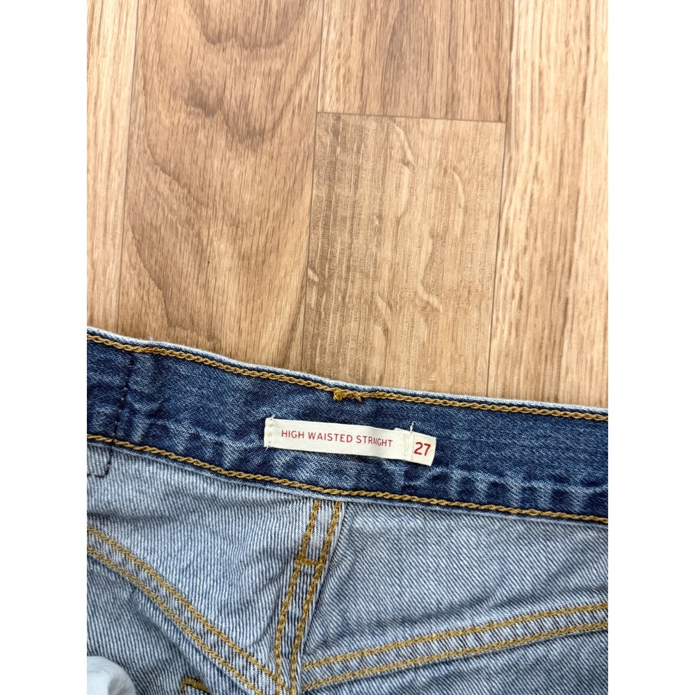 Levis High Waisted Straight Leg Distressed Jeans Medium Wash Blue W27 - Picture 3 of 5